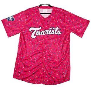 Asheville Tourists MiLB Baseball Pink Sprinkles Promotional Jersey-SZ XL